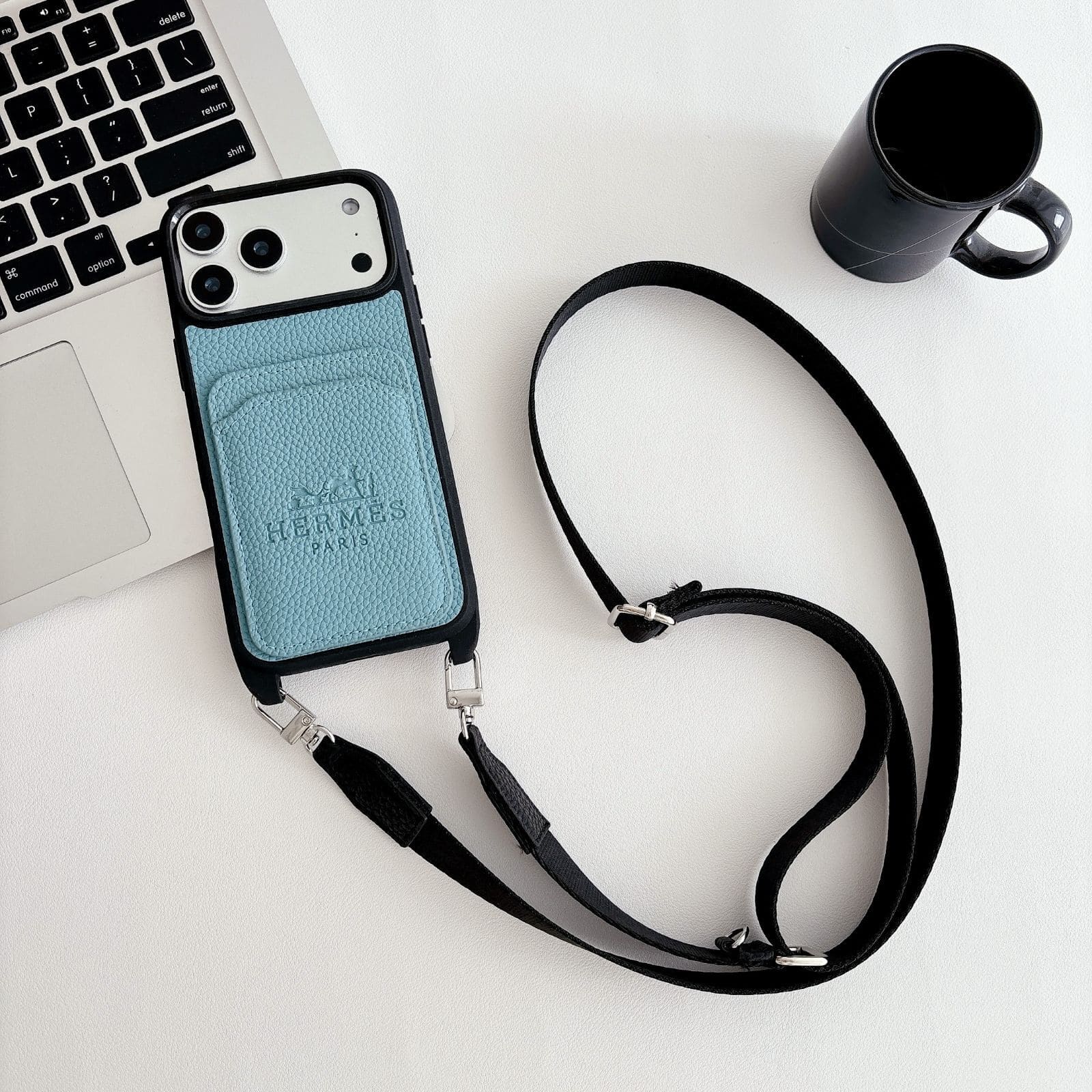 funda hermes colgante iphone 17 pro max azul